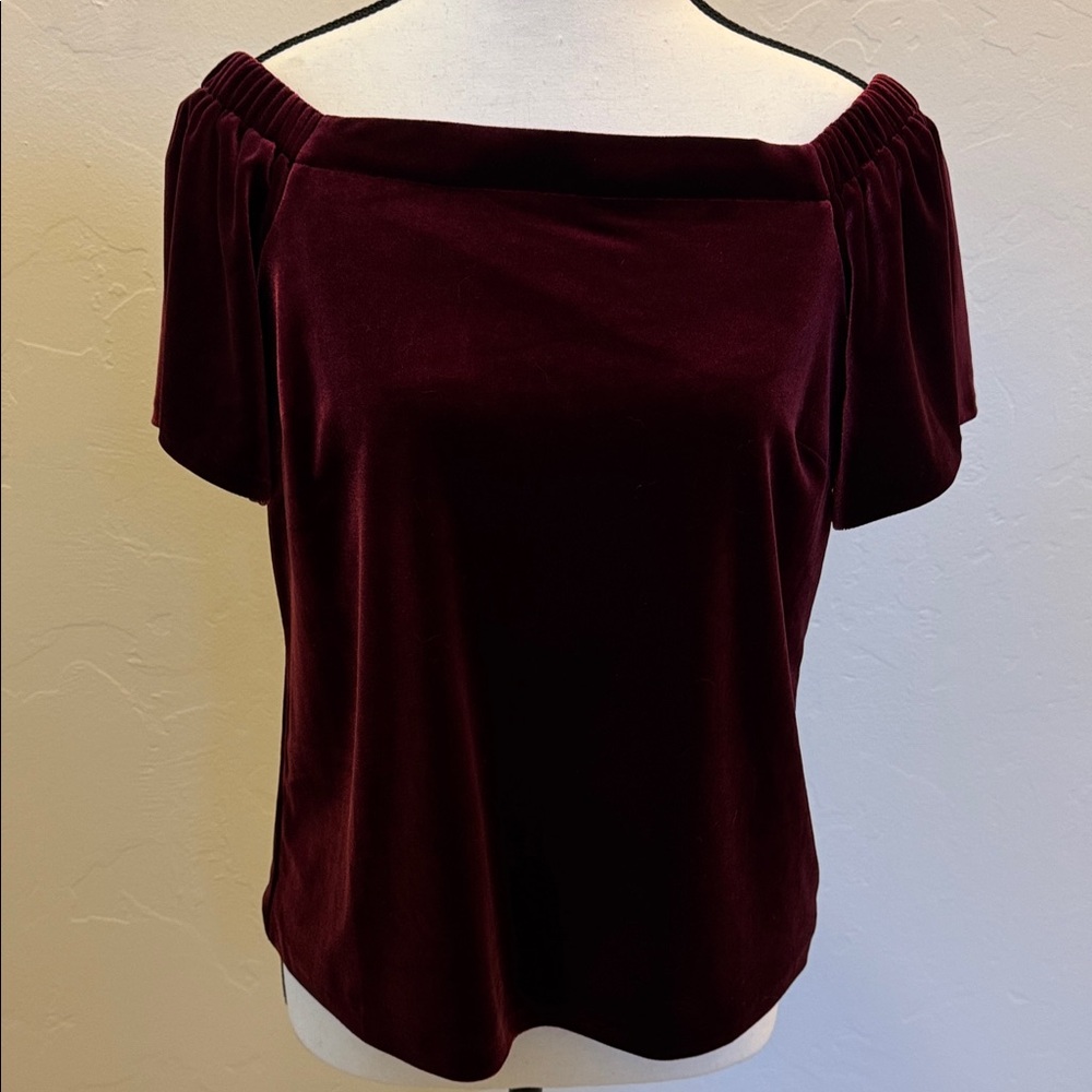 White House Black Market Burgundy Off-Shoulder Blouse
